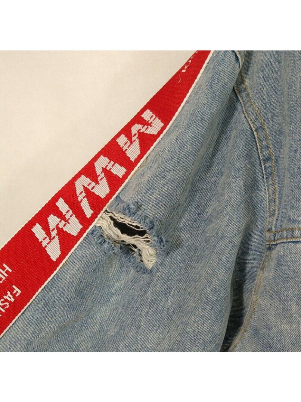 Mod Wave Movement Denim Jean Jacket Button Up Men Size XL Ripped Destroyed - Picture 6 of 12